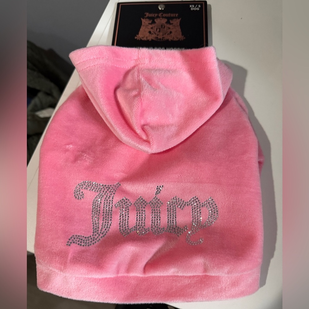 Juicy Couture Pink Dog Hoodie with Glittering Silver Logo